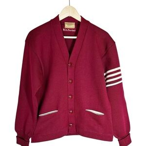 Vintage Dehen Letterman Varsity Cardigan Wool Striped Sleeve Size M